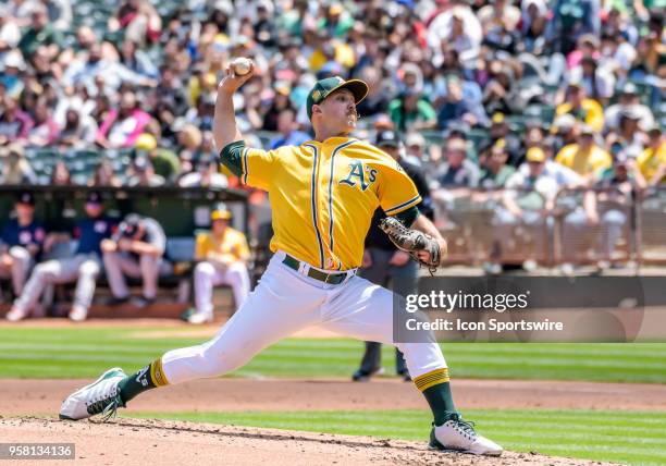 Oakland Athletics Pitcher Daniel Mengden delivers a pitch during the game between the Houston Astros vs Oakland Athletics on Wednesday, May 9, 2018...