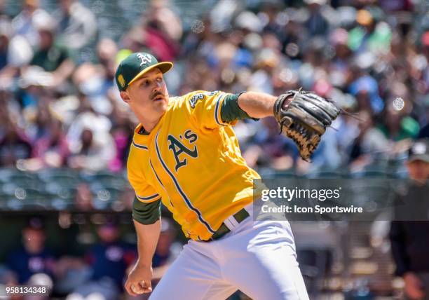 Oakland Athletics Pitcher Daniel Mengden winds up for the pitch during the game between the Houston Astros vs Oakland Athletics on Wednesday, May 9,...