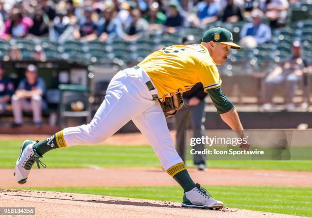 Oakland Athletics Pitcher Daniel Mengden delivers a pitch during the game between the Houston Astros vs Oakland Athletics on Wednesday, May 9, 2018...