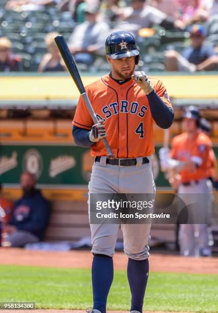 Houston Astros Center field George Springer gets pumped up for his first at bat during the game between the Houston Astros vs Oakland Athletics on...