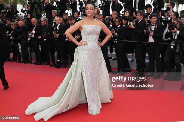 Aishwarya Rai attends the screening of "Sink Or Swim " during the 71st annual Cannes Film Festival at Palais des Festivals on May 13, 2018 in Cannes,...