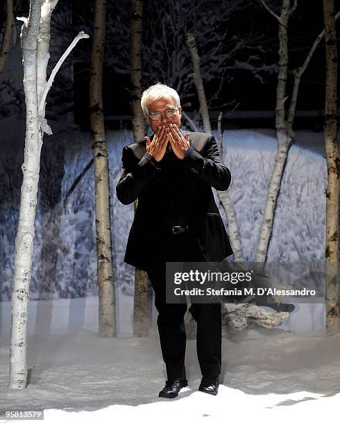 Designer Carlo Pignatelli acknowledges the applause of the public after the Carlo Pignatelli Outside Milan Menswear Autumn/Winter 2010 show on...