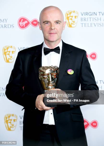 Winner of Best Supporting Actor Brían F. O'Byrne poses in the press room at the Virgin TV British Academy Television Awards 2018 held at the Royal...