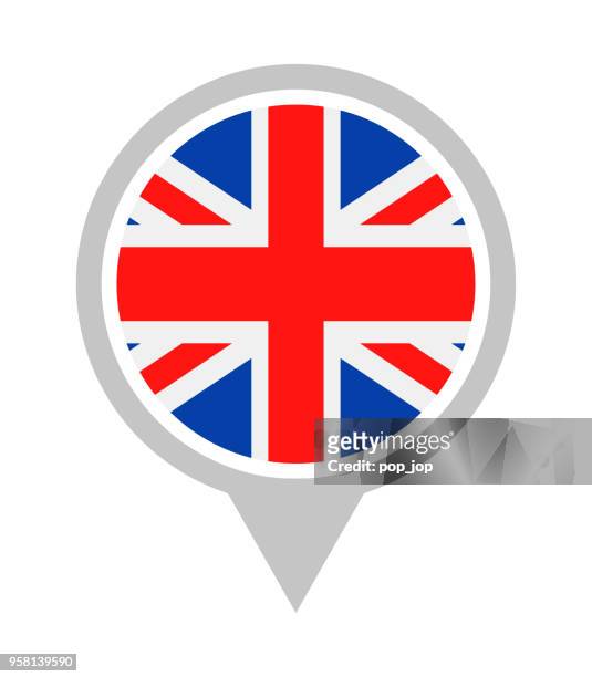 united kingdom - vector round flag pin flat icon - brooch pin stock illustrations
