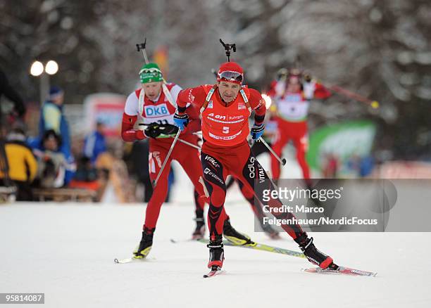 Ole Einar Bjoerndalen of Norway competes during the men's mass in the e.on Ruhrgas IBU Biathlon World Cup on January 16, 2010 in Ruhpolding, Germany.