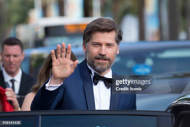 Nikolaj Coster-Waldau leaves his hotel on her way to the red carpet during the 71st annual Cannes Film Festival at on May 13, 2018 in Cannes, France.