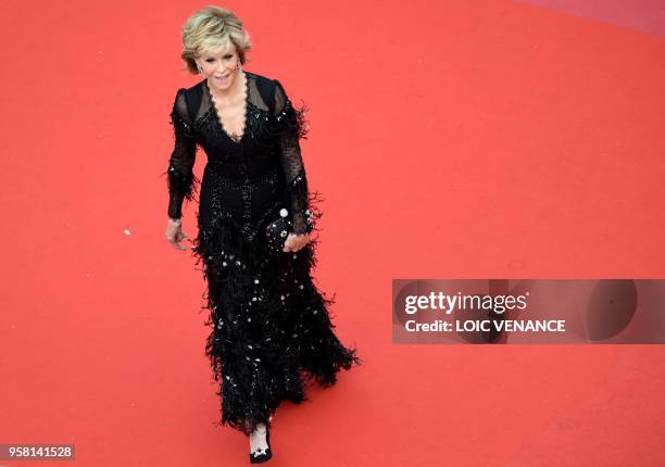 Actress Jane Fonda arrives on May 13, 2018 for the screening of the film "Sink Or Swim " at the 71st edition of the Cannes Film Festival in Cannes,...