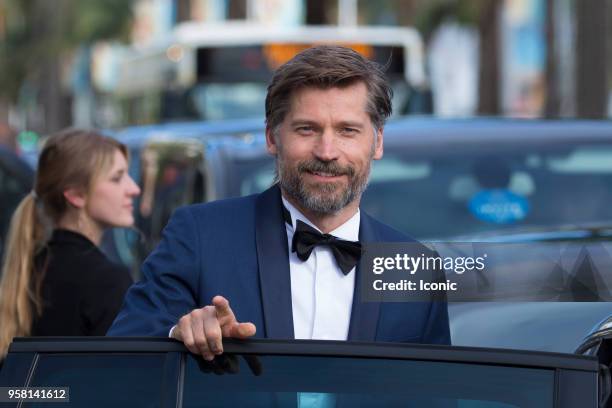 Nikolaj Coster-Waldau leaves his hotel on her way to the red carpet during the 71st annual Cannes Film Festival at on May 13, 2018 in Cannes, France.