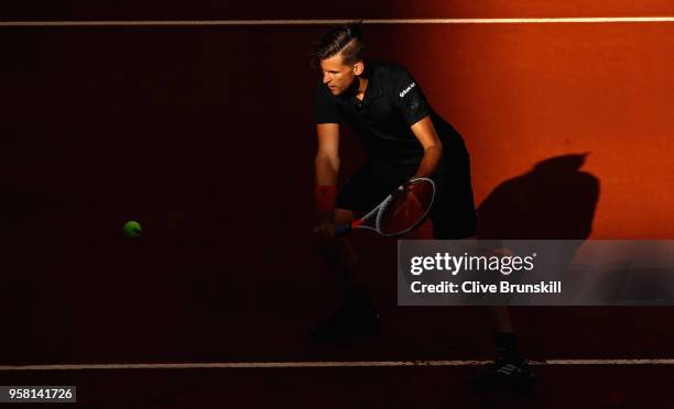 Dominic Thiem of Austria in action during the warm up prior to his match against Alexander Zverev of Germany in the mens final during day nine of the...