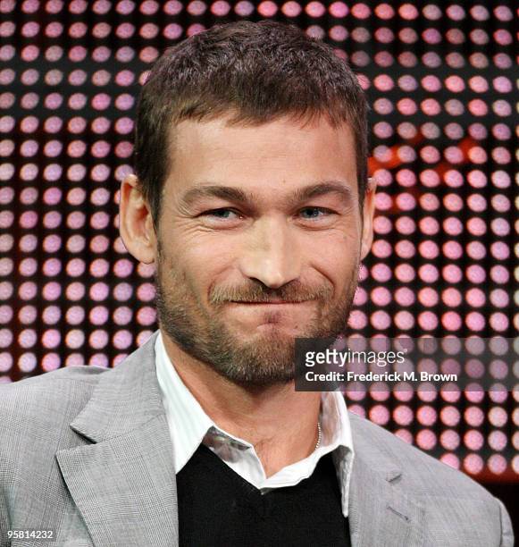 Actor Andy Whitfield of the television show "Spartacus: Blood and Sand" speaks during the Starz Network portion of The 2010 Winter TCA Press Tour at...