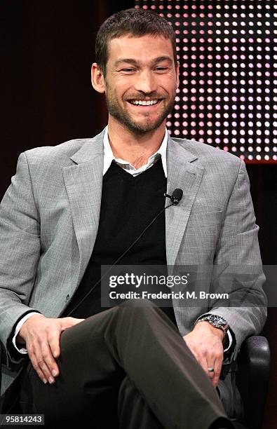 Actor Andy Whitfield of the television show "Spartacus: Blood and Sand" speaks during the Starz Network portion of The 2010 Winter TCA Press Tour at...