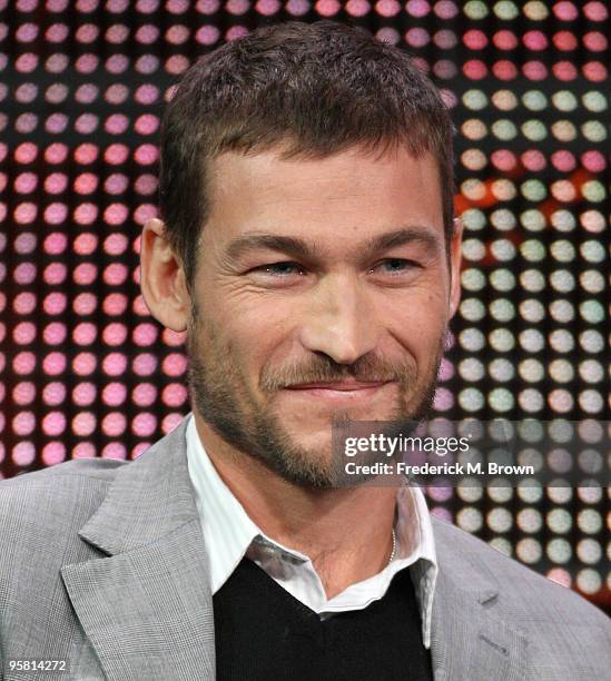 Actor Andy Whitfield of the television show "Spartacus: Blood and Sand" speaks during the Starz Network portion of The 2010 Winter TCA Press Tour at...