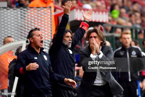 Ricardo Sa Pinto head coach of Standard Liege reacts during the Jupiler Pro League Play-Off 1 match between R. Standard de Liege and Club Brugge at...