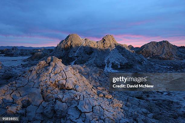 Carbon dioxide gas from deep underground fissures bubbles up through geothermal mudpots, or mud volcanoes, over the southern San Andreas earthquake...