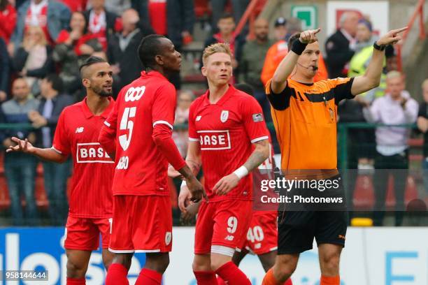 Referee Bram Van Driessche during the Jupiler Pro League Play-Off 1 match between R. Standard de Liege and Club Brugge at the Sclessin stadium on May...