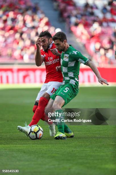 Benfica forward Toto Salvio from Argentina vies with Moreirense FC defender Ruben Lima from Portugal for the ball possession during the Primeira Liga...