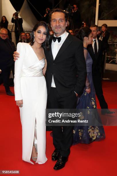 Actress Leila Bekhti and director Gilles Lellouche depart after the screening of "Sink Or Swim " during the 71st annual Cannes Film Festival at...