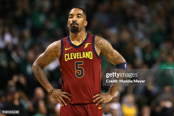 Smith of the Cleveland Cavaliers reacts to his teams deficit during the first quarter against the Boston Celtics in Game One of the Eastern...