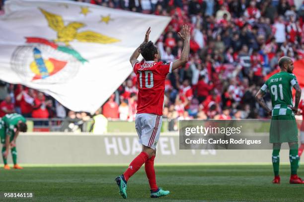 Benfica forward Jonas from Brasil celebrates scoring Benfica goal during the Primeira Liga match between SL Benfica and Moreirense FC at Estadio da...