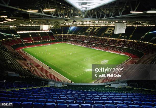 General view of an empty Millennium Stadium during the FIFA 2002 World Cup Qualifier against Belarus played at the Millennium Stadium in Cardiff,...