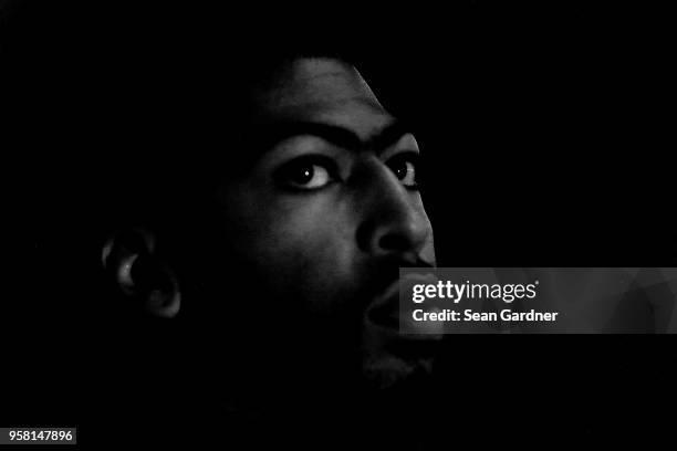 Anthony Davis of the New Orleans Pelicans stands on the court during Game Four of the Western Conference Semifinals of the 2018 NBA Playoffs against...