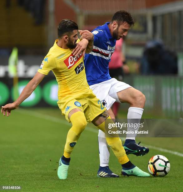 Vasco Regini of Sampdoria opposed to Elseid Hysaj of Napoli during the serie A match between UC Sampdoria and SSC Napoli at Stadio Luigi Ferraris on...