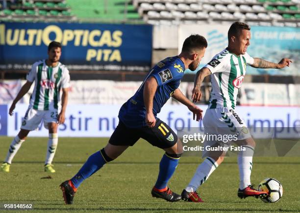 Vitoria Setubal defender Patrick Vieira from Brazil with CD Tondela forward Miguel Cardoso from Portugal in action during the Primeira Liga match...