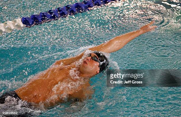 Matt Grevers swims in the Men's 200 Backstroke Prelims during the Long Beach Grand Prix on January 16, 2010 in Long Beach, California.