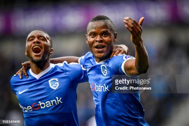 Jubilation after scoring of Ally Mbwana Samatta forward of KRC Genk during the Jupiler Pro League play off 1 match between KRC Genk and Royal...