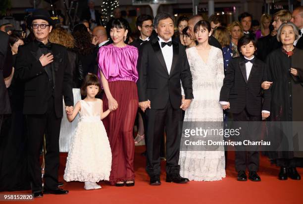 Actor Lily Franky, actress Miyu Sasaki, actress Sakura Andô, director Hirokazu Koreeda, actress Mayu Matsuoka, actor Jyo Kairi and actress Kirin Kiki...