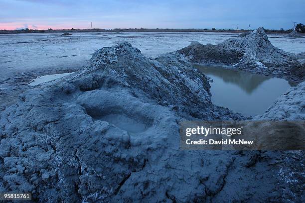 Carbon dioxide gas from deep underground fissures bubbles up through geothermal mudpots, or mud volcanoes, over the southern San Andreas earthquake...