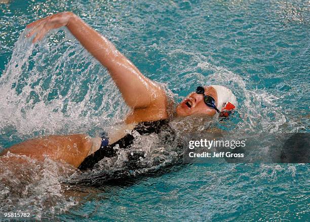 Margaret Hoelzer swims in the Women's 200 Backstroke Prelims during the Long Beach Grand Prix on January 16, 2010 in Long Beach, California.