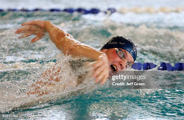 David Russell swims in the Men's 200 Butterfly Prelims during the Long Beach Grand Prix on January 16, 2010 in Long Beach, California.