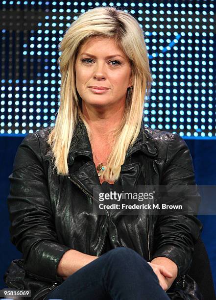 Actress Rachel Hunter of the television show "Gravity" speaks during the Starz Network portion of The 2010 Winter TCA Press Tour at the Langham Hotel...