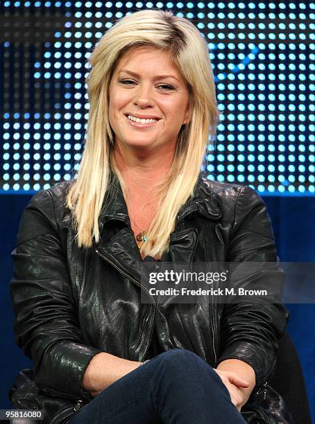 Actress Rachel Hunter of the television show "Gravity" speaks during the Starz Network portion of The 2010 Winter TCA Press Tour at the Langham Hotel...