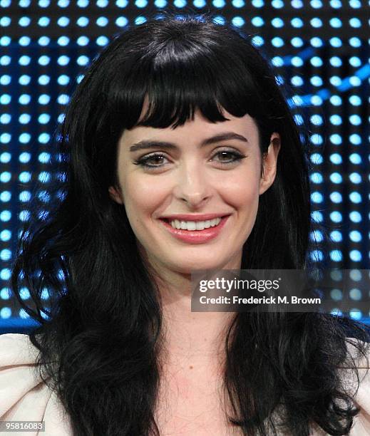 Actress Krysten Ritter of the television show "Gravity" speaks during the Starz Network portion of The 2010 Winter TCA Press Tour at the Langham...