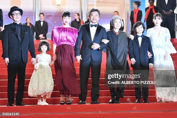 Japanese writer and actor Lily Franky, Japanese actress Miyu Sasaki, Japanese actress Sakura Ando, Japanese director Hirokazu Kore-Eda, Japanese...