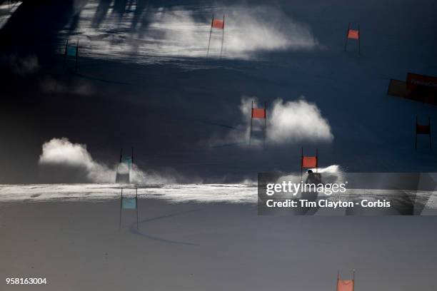 Stephanie Brunner of Austria in action in the early morning first run during the Alpine Skiing - Ladies' Giant Slalom competition at Yongpyong Alpine...