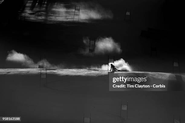 Stephanie Brunner of Austria in action in the early morning first run during the Alpine Skiing - Ladies' Giant Slalom competition at Yongpyong Alpine...