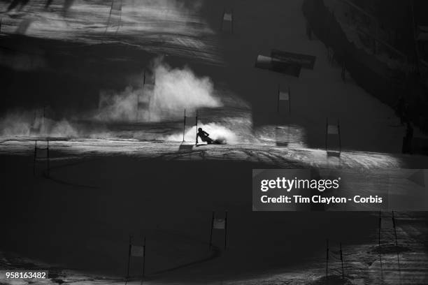 Gold medal winner Mikaela Shiffrin of the United States in action in the early morning first run during the Alpine Skiing - Ladies' Giant Slalom...