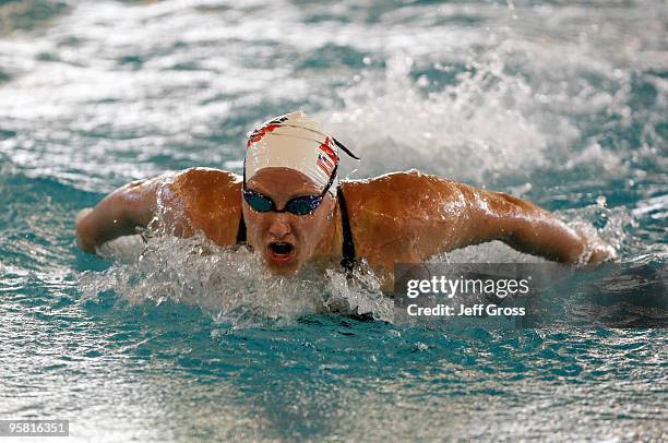 Margaret Hoelzer swims in the Women's 200 Butterfly Prelims during the Long Beach Grand Prix on January 16, 2010 in Long Beach, California.