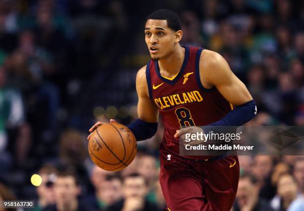 Jordan Clarkson of the Cleveland Cavaliers controls ball against the Boston Celtics during the second quarter in Game One of the Eastern Conference...