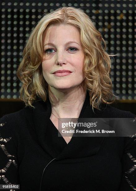 Actor Anna Gunn of the television show "Breaking Bad" speaks during the AMC portion of The 2010 Winter TCA Press Tour at the Langham Hotel on January...