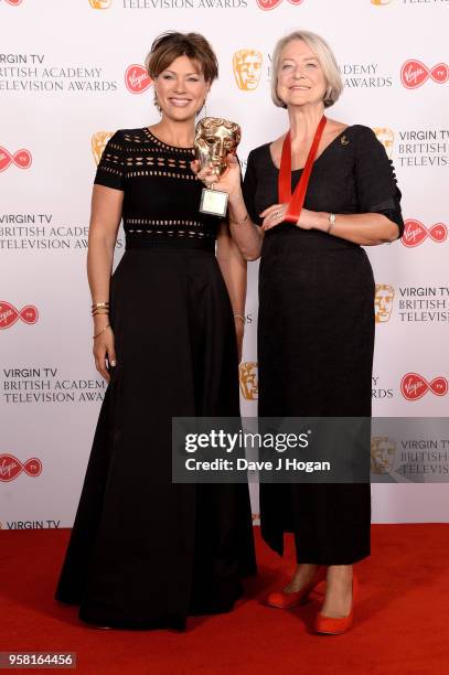 Presenter Kate Silverton and winner of the Fellowship award, Kate Adie pose in the press room at the Virgin TV British Academy Television Awards at...