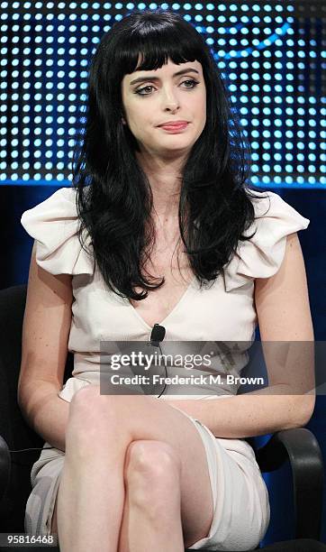 Actress Krysten Ritter of the television show "Gravity" speaks during the Starz Network portion of The 2010 Winter TCA Press Tour at the Langham...