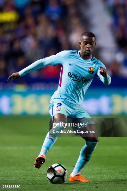 Nelson Semedo of FC Barcelona controls the ball during the La Liga match between Levante UD and FC Barcelona at Estadi Ciutat de Valencia on May 13,...