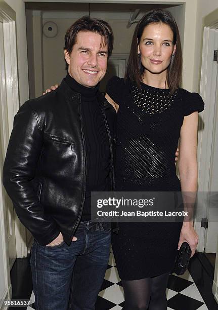 Tom Cruise and Katie Holmes arrive at the NY Times Style Magazine's Golden Globe Awards Cocktail at Chateau Marmont on January 15, 2010 in Los...