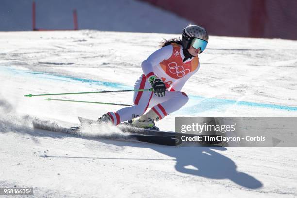 Anna Veith of Austria in action on the first run during the Alpine Skiing - Ladies' Giant Slalom competition at Yongpyong Alpine Centre on February...