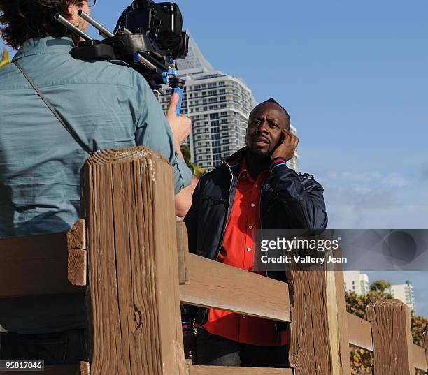 Wyclef Jean took time off from his disaster relief in Haiti to shoot his Haiti Relief Fund message at Fontainebleau Miami Beach on January 16, 2010...