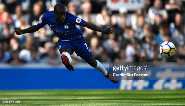 Chelsea player N'Golo Kante in action during the Premier League match between Newcastle United and Chelsea at St. James Park on May 13, 2018 in...